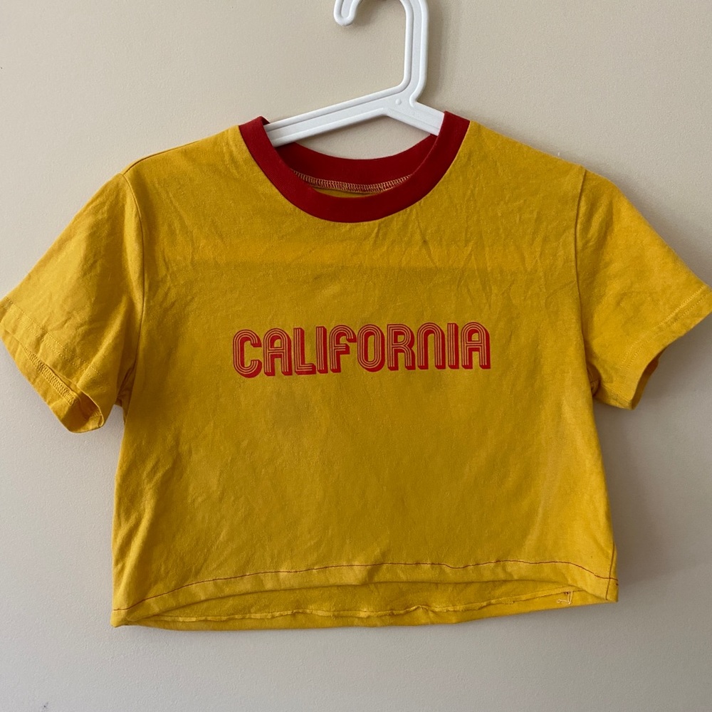 California Cropped Yellow Graphic T Shirt Vintage